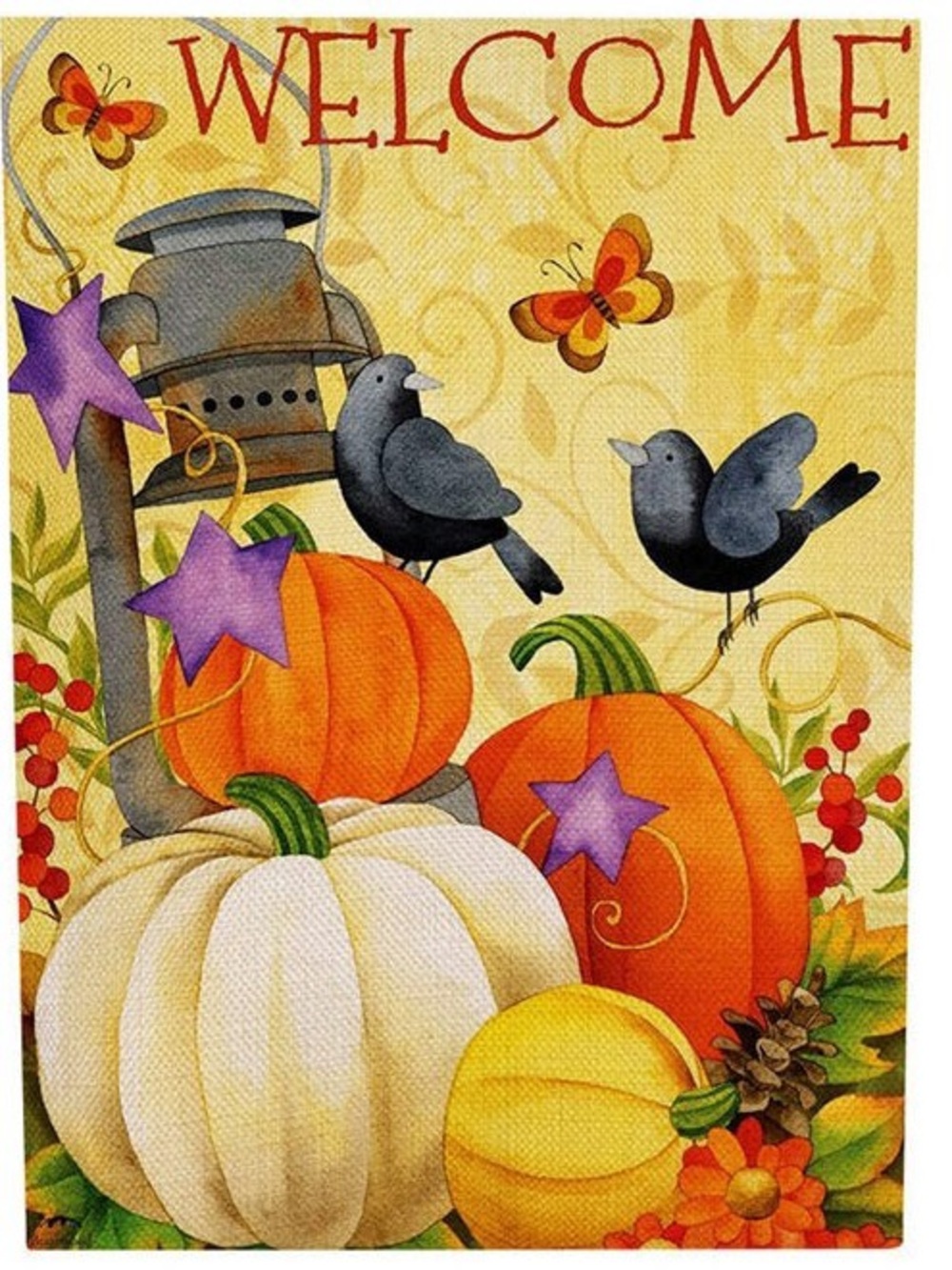 Welcome Fall Pumpkins Garden Flag with Crows